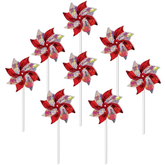 In the Breeze Red & Silver Mylar Pinwheels - 8 PC 2761