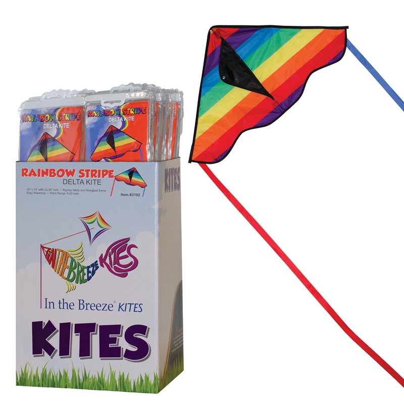 In the Breeze Rainbow Stripe 30" Delta Kite 36 PC POP Display 3192-D