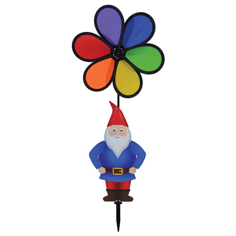 In the Breeze Gnome with 10" Rainbow Flower Spinner 2697