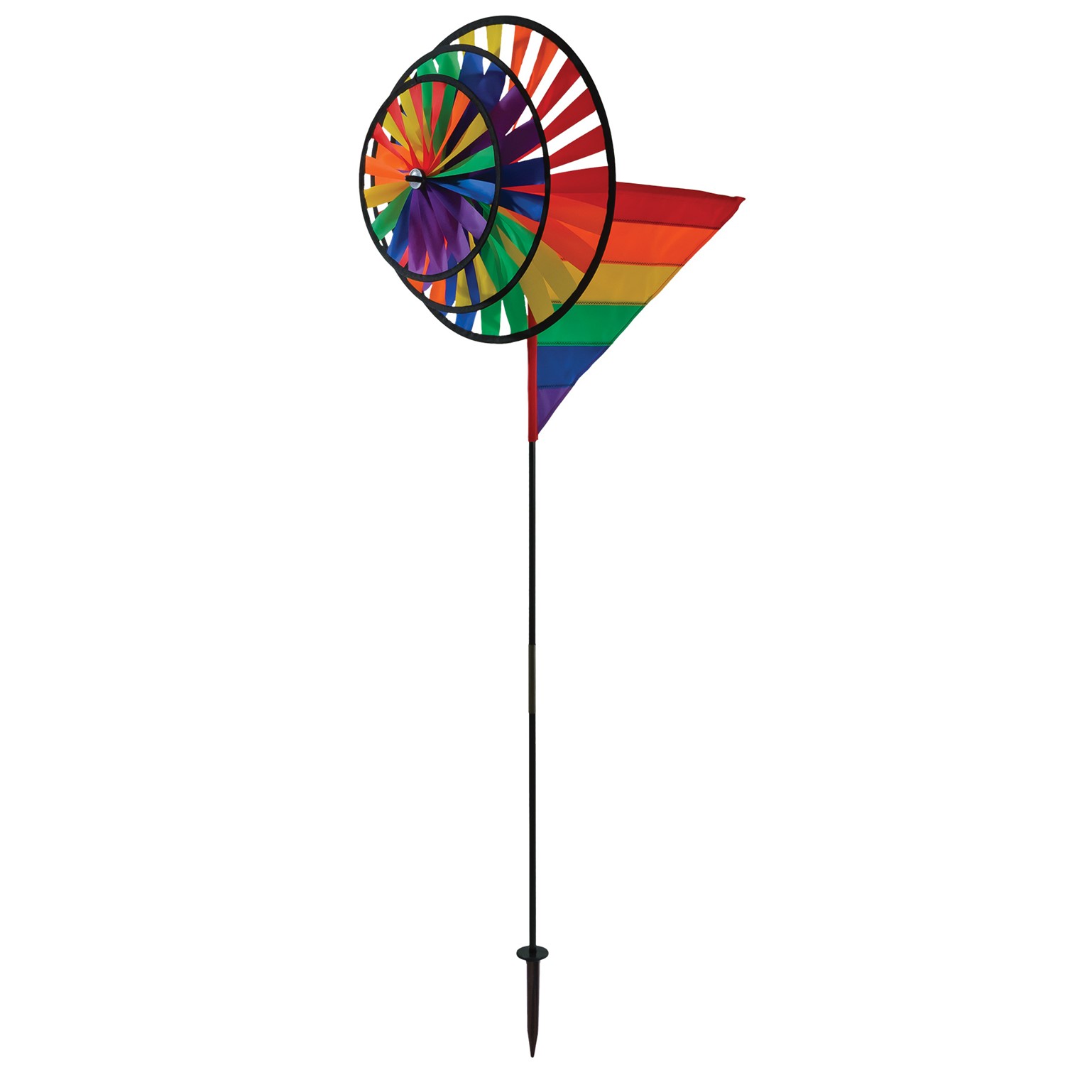 Rainbow In the Breeze Neon Triple Wheel Spinner- Ground Stake Included 4-Pack 
