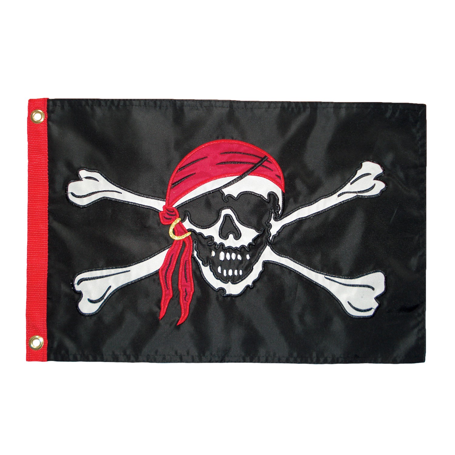 In the Breeze Jolly Roger Applique 12x18 Grommet Flag 4098