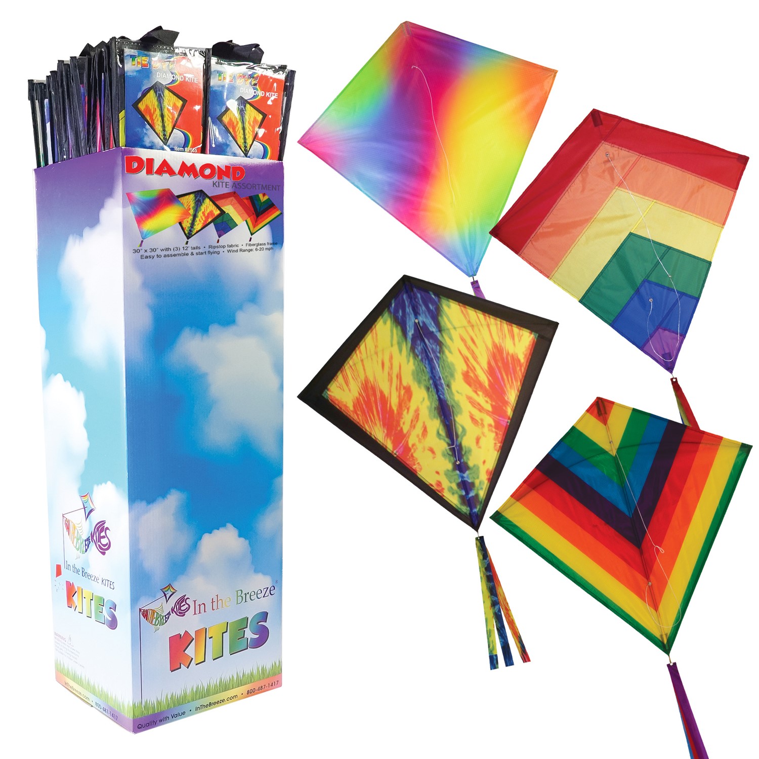 In the Breeze 30" Diamond Kite Assortment - 36PC POP 3282