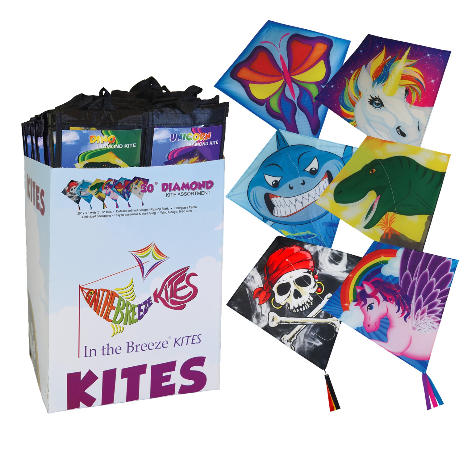 In the Breeze Graphic 30" Diamond Kites 24PC Display 3317