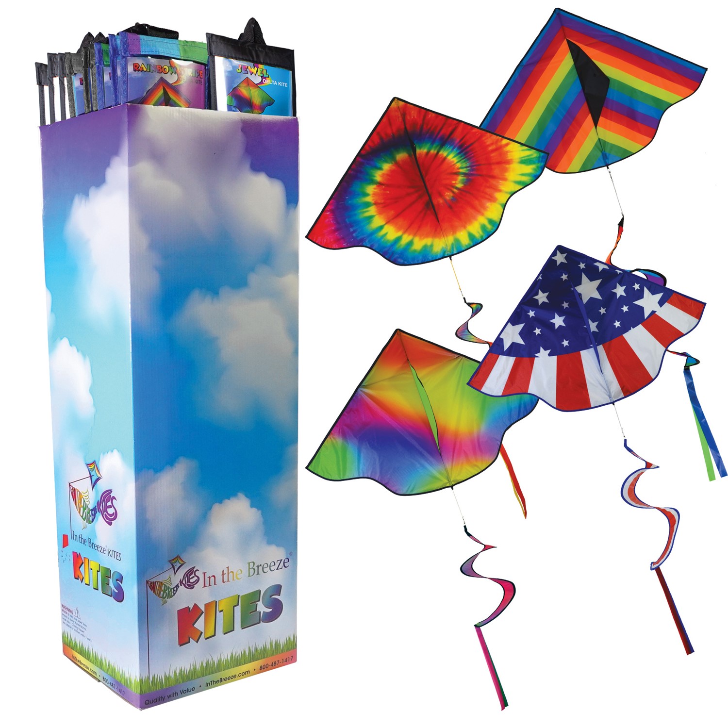 46" Delta Kite with Spinning Tails 24 PC Display In the Breeze