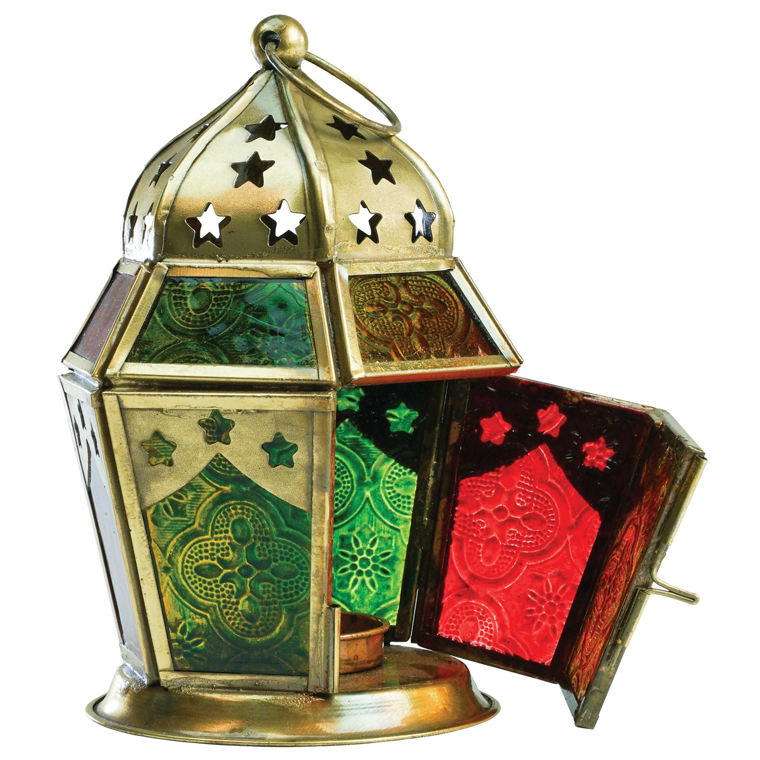In the Breeze Red, Yellow & Green Hex Glass Tealight Lantern 9211