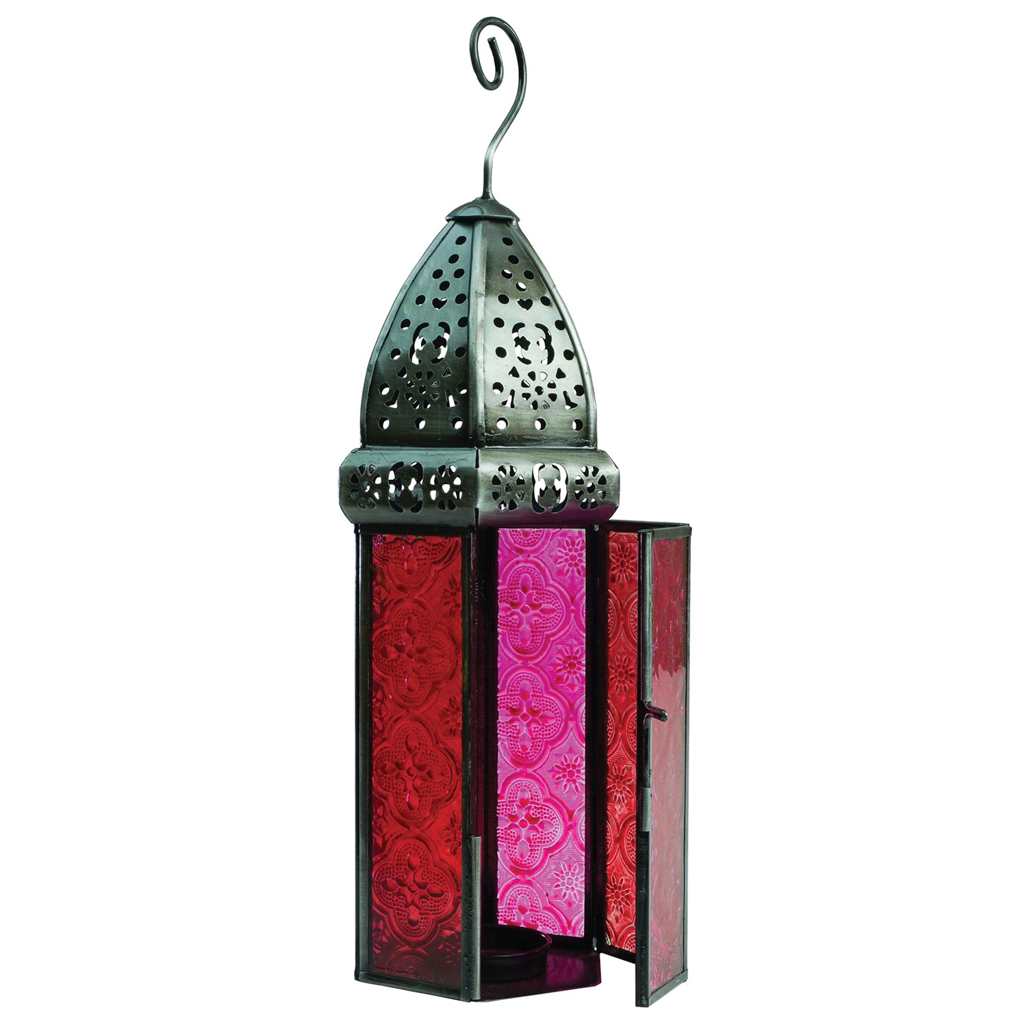 In the Breeze Large Red & Pink Hex Glass Tealight Lantern 9213