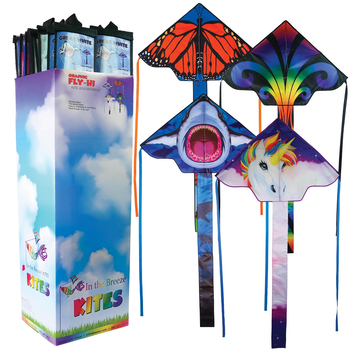 In the Breeze Graphic Fly-Hi Kite Assortment - 20 PC POP Display 3510