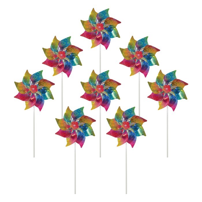 In the Breeze Rainbow Whirl Mylar Pinwheels - 8PC 2868