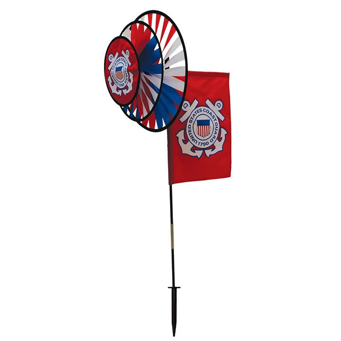 In the Breeze U.S. Coast Guard Dual Spinner Wheels with Garden Flag 2881
