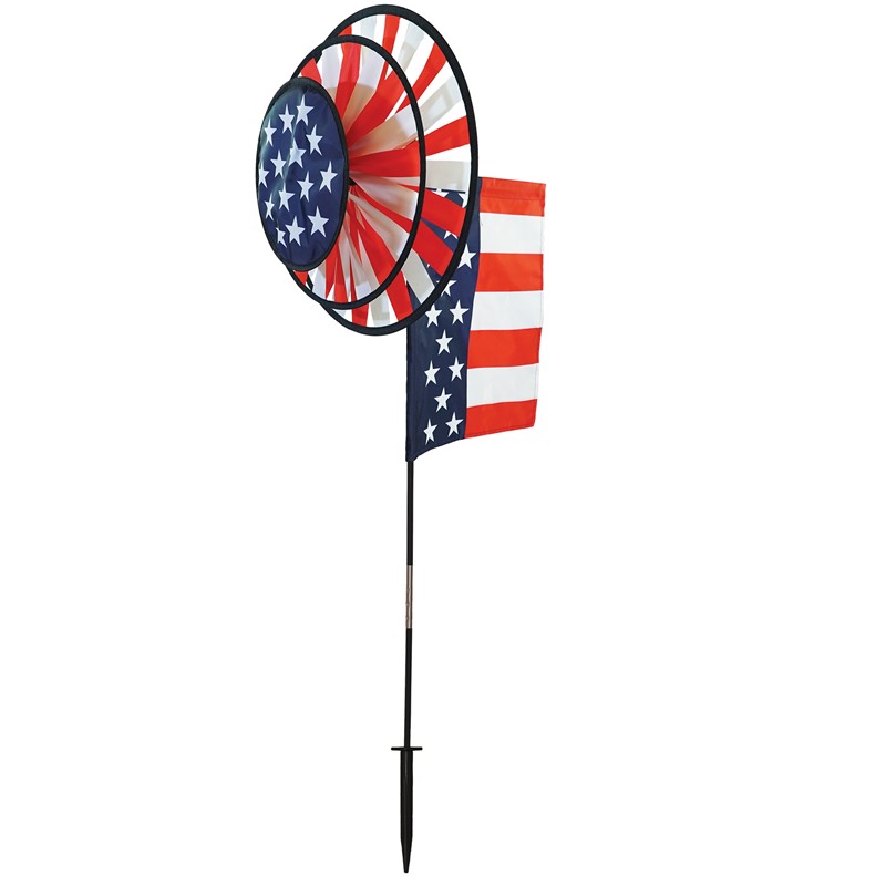 In the Breeze USA Flag Dual Spinner Wheels with Garden Flag 2884