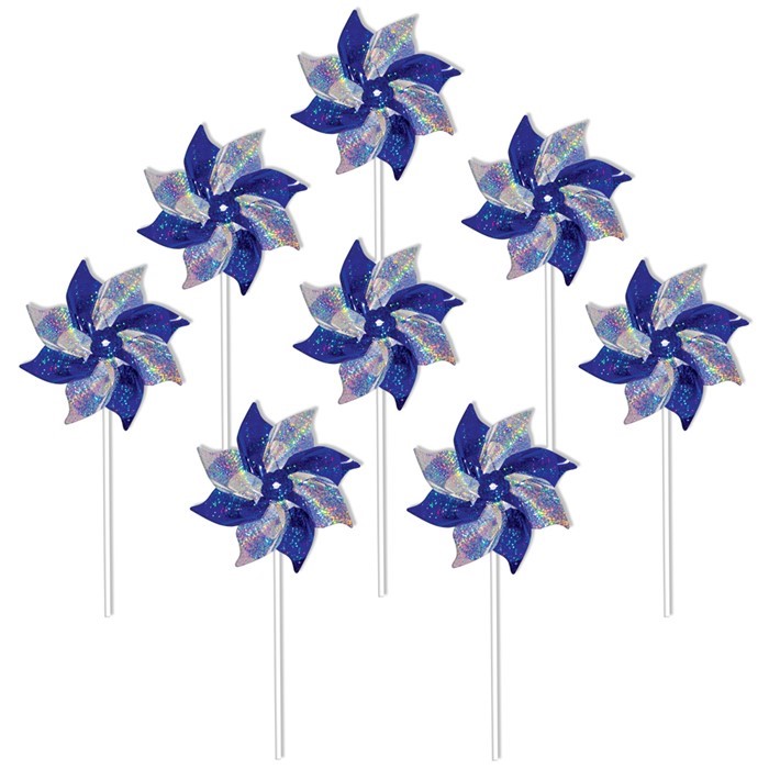 In the Breeze Blue & Silver Mylar Pinwheels - 8 PC 2762