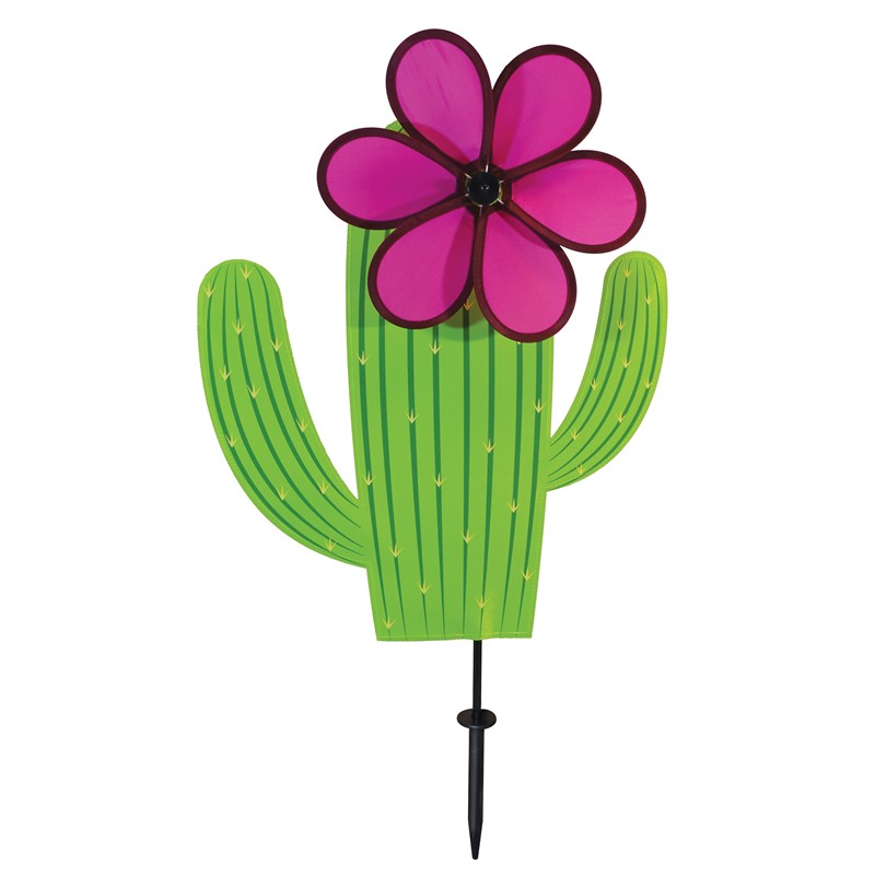 In the Breeze Cactus with 10" Pink Flower Spinner 2695