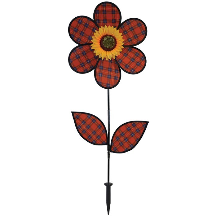 In the Breeze 16" Red Plaid Flower with Leaves 2651