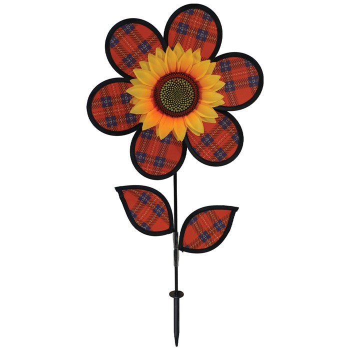 In the Breeze 12" Red Plaid Flower with Leaves 2646