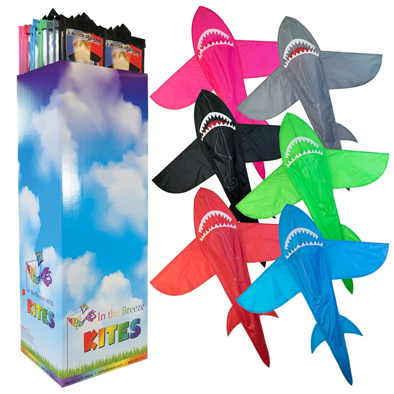 In the Breeze 5' Solid Color Shark Kites 24 PC Display 3386