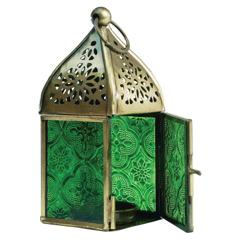 In the Breeze Mini Green Square Glass Tealight Lantern 9202