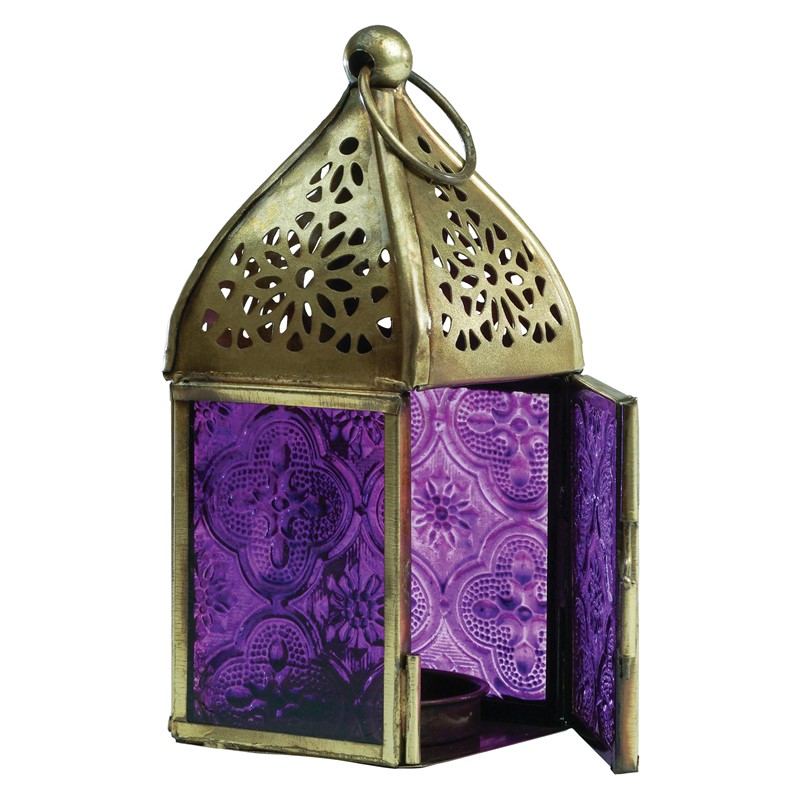 In the Breeze Mini Purple Square Glass Tealight Lantern 9203