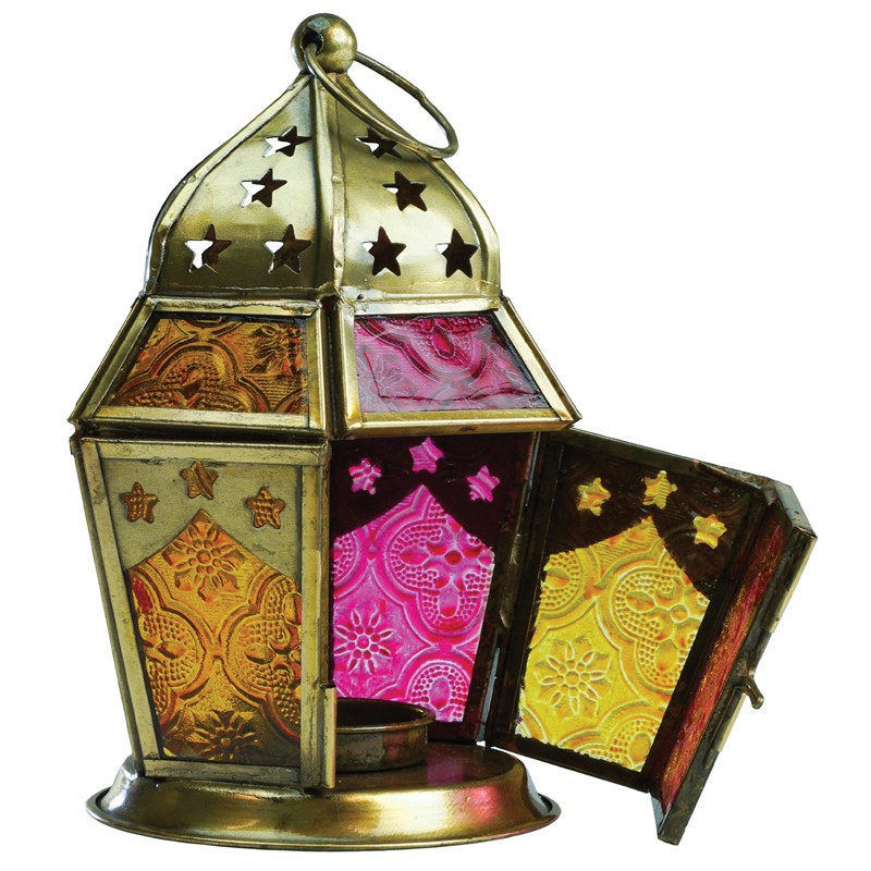 In the Breeze Pink & Yellow Hex Glass Tealight Lantern 9208