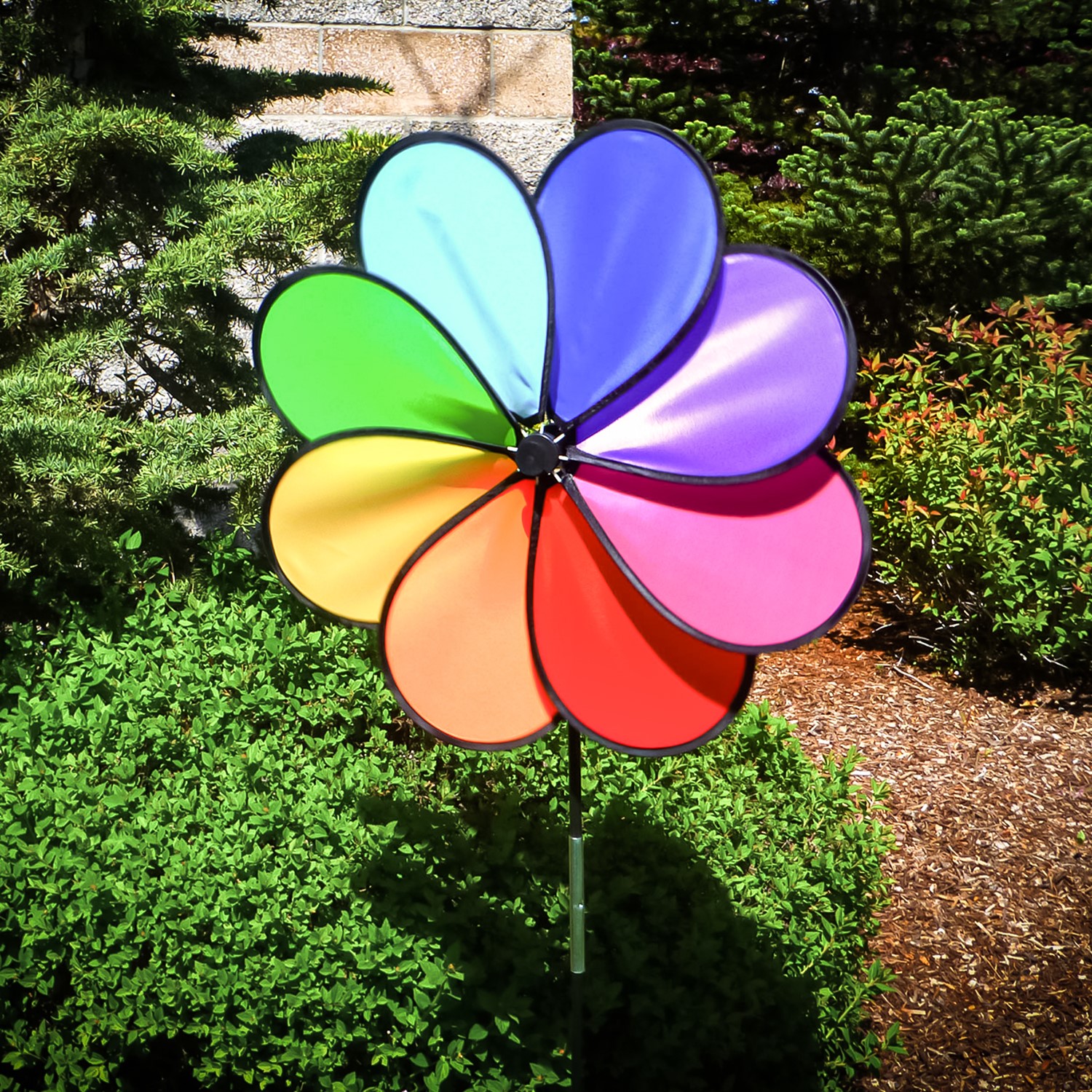 Girandole Mylar A Forma Di Fiore Arcobaleno, 48 Pezzi Con Bacchetta E Foglie, Decorazione Da Giardino Colorata In The Breeze
