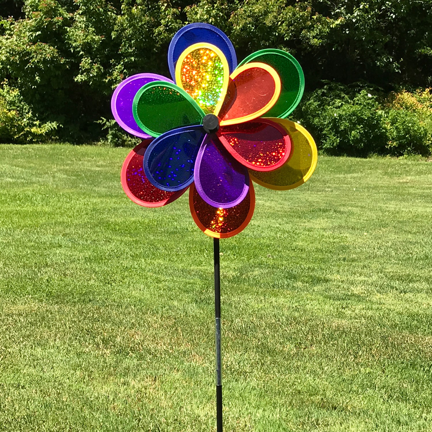 Doppia Turbina Eolica Decorativa CIM Petite Rainbow Flower - 40x160 Cm Fiore Metallico Per Giardino - Foto 4