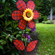 In the Breeze 16" Red Plaid Flower with Leaves 2651 View 2