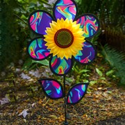 In the Breeze 12" Blue Psychedelic Sunflower with Leaves 2645 View 2