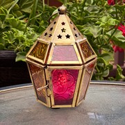 In the Breeze Mini Pink & Yellow Hex Glass Tealight Lantern 9204 View 2