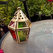 In the Breeze Mini Red, Yellow & Green Hex Glass Tealight Lantern 9207 View 2