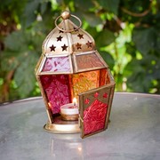 In the Breeze Pink & Yellow Hex Glass Tealight Lantern 9208 View 2