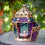 In the Breeze Teal & Purple Hex Glass Tealight Lantern 9210 View 2