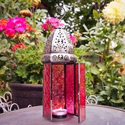In the Breeze Large Red & Pink Hex Glass Tealight Lantern 9213 View 2