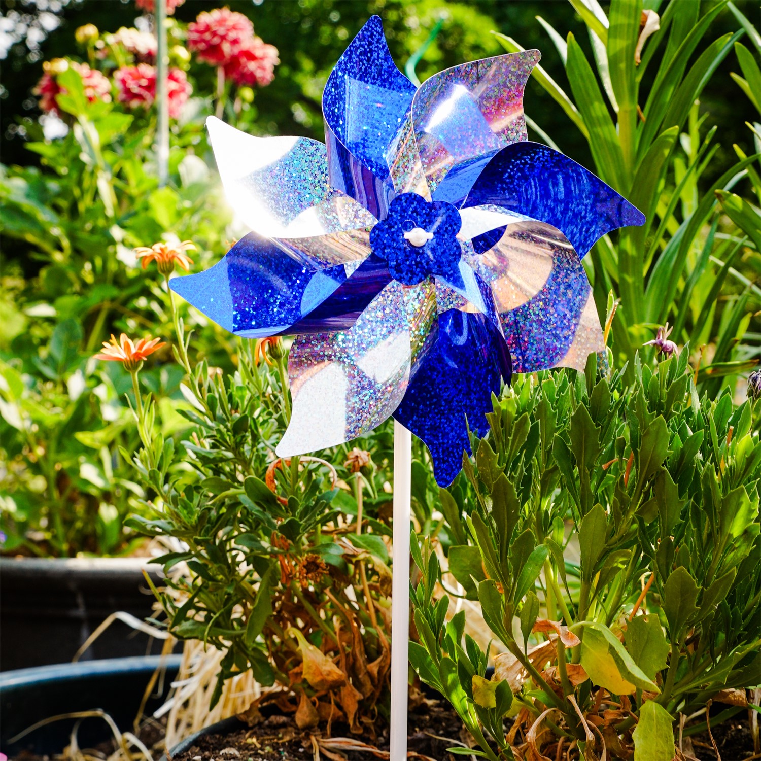 Blue/Silver Mylar Pinwheels - 8 PC | In the Breeze