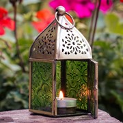 In the Breeze Mini Green Square Glass Tealight Lantern 9202 View 3