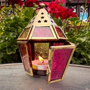 In the Breeze Mini Pink & Yellow Hex Glass Tealight Lantern 9204 View 3