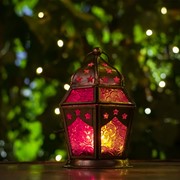 In the Breeze Pink & Yellow Hex Glass Tealight Lantern 9208 View 3