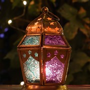 In the Breeze Teal & Purple Hex Glass Tealight Lantern 9210 View 3