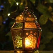 In the Breeze Red, Yellow & Green Hex Glass Tealight Lantern 9211 View 3