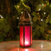 In the Breeze Large Red & Pink Hex Glass Tealight Lantern 9213 View 3