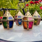 In the Breeze Mini Red, Yellow & Green Hex Glass Tealight Lantern 9207 View 4