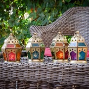 In the Breeze Pink & Yellow Hex Glass Tealight Lantern 9208 View 4