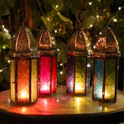 In the Breeze Large Red & Pink Hex Glass Tealight Lantern 9213 View 4