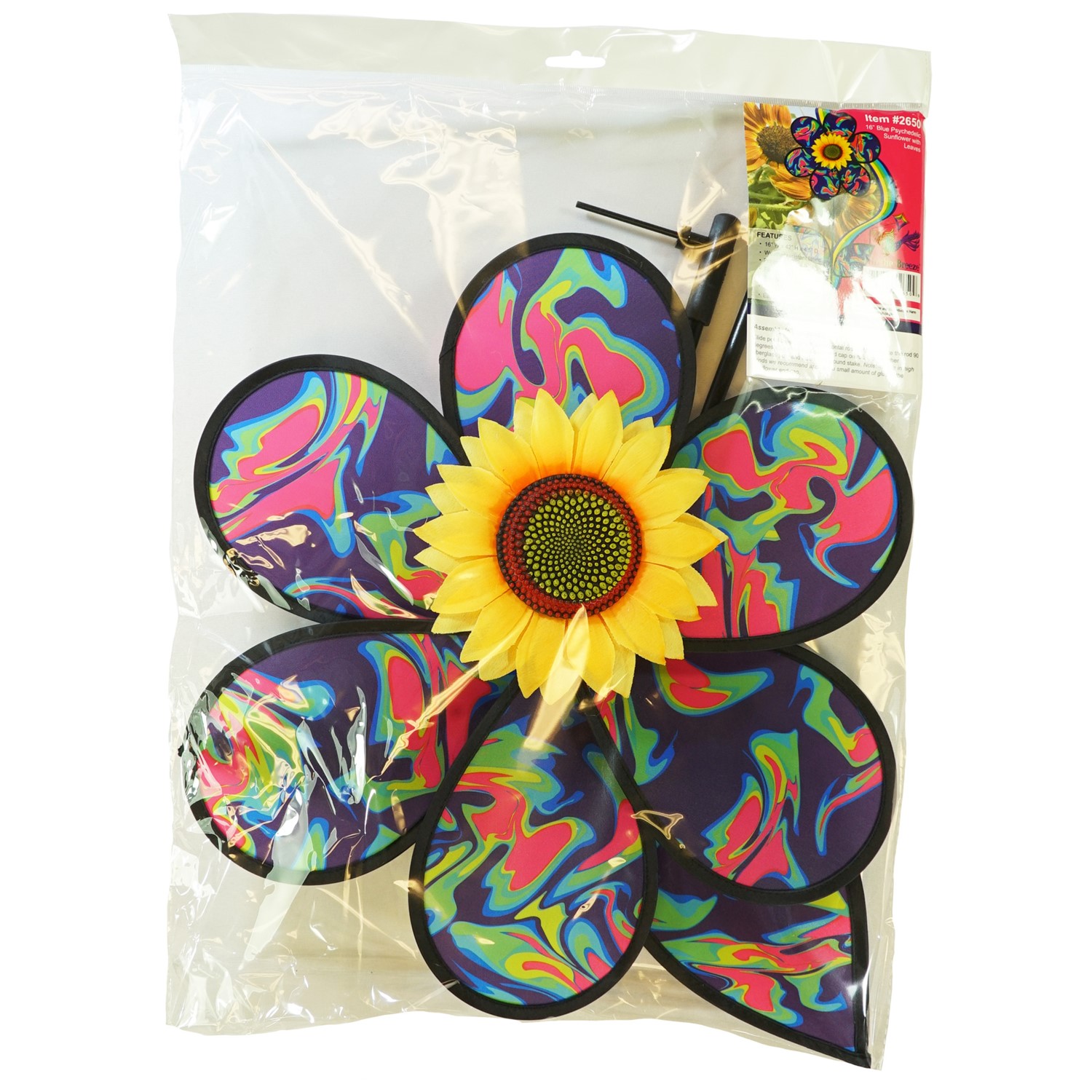 16 Inch Blue Psychedelic Flower with Leaves | In the Breeze