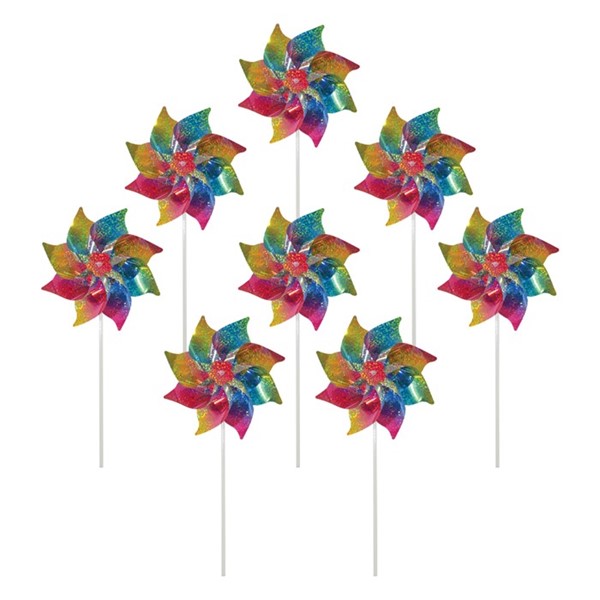 In the Breeze Rainbow Whirl Mylar Pinwheels - 8PC 2868