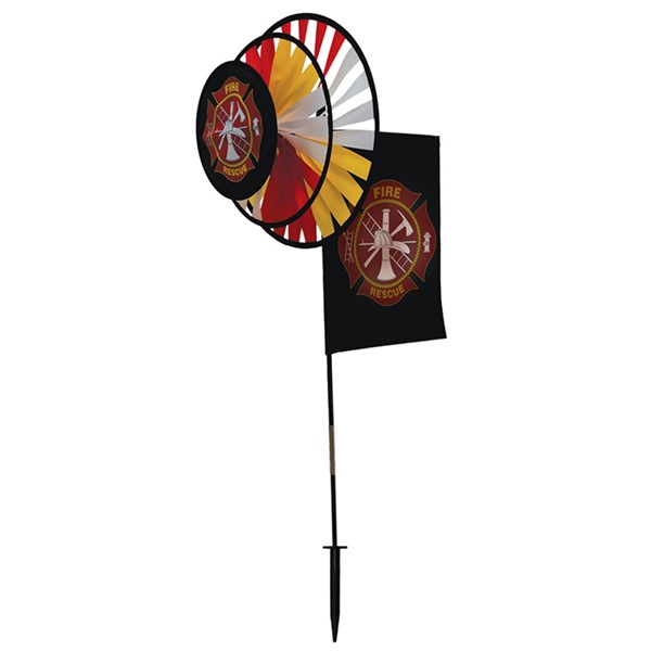 In the Breeze Fire Rescue Dual Spinner Wheels with Garden Flag 2882