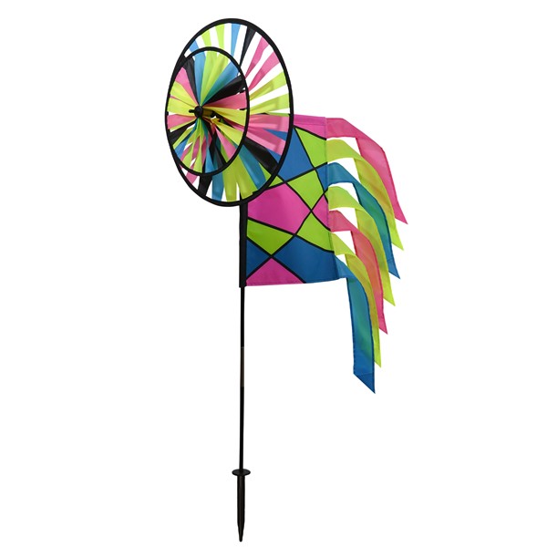 In the Breeze Neon Colorblock Spinner Wheels with Garden Flag & Tails 2730