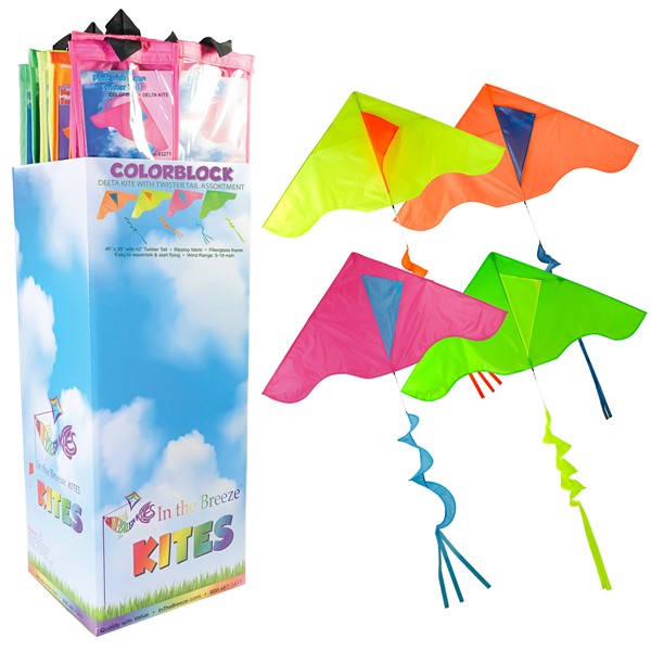 In the Breeze Colorblock Delta Kite with Twister Tail 24 PC Display 3255