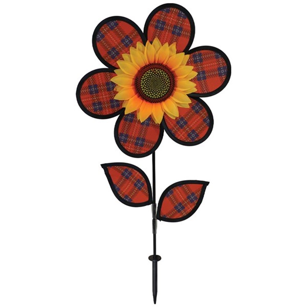 In the Breeze 12" Red Plaid Flower with Leaves 2646