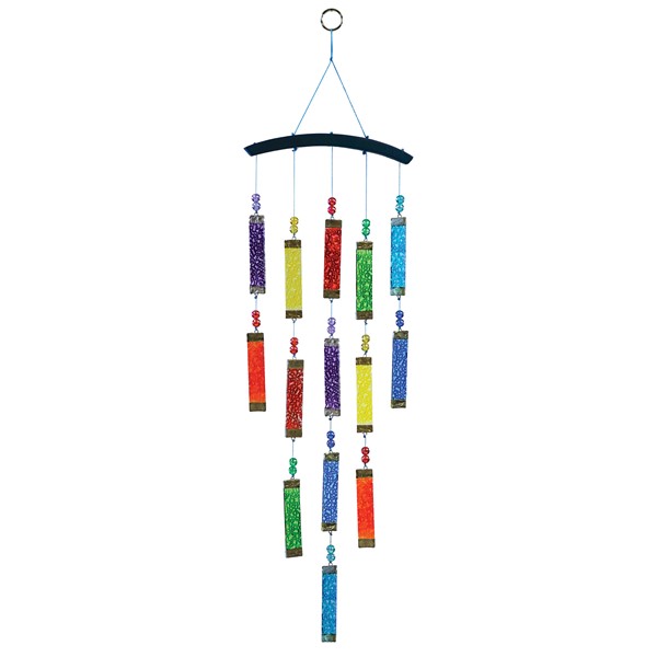 In the Breeze Rainbow Textured Tiered Glass Mobile Wind Chime 7026