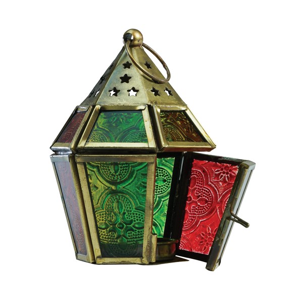 In the Breeze Mini Red, Yellow & Green Hex Glass Tealight Lantern 9207
