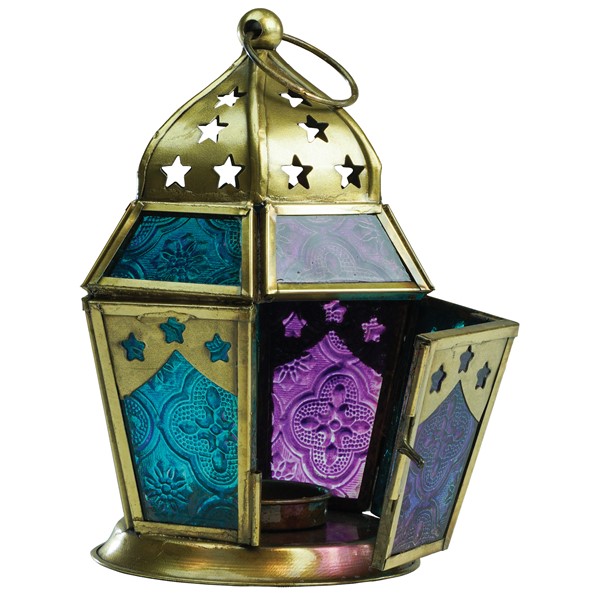In the Breeze Teal & Purple Hex Glass Tealight Lantern 9210